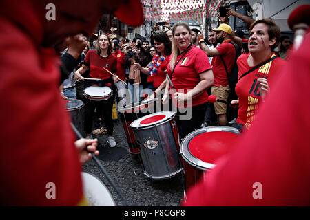 Brüssel, Belgien. 10. Juli 2018. Die belgischen Fans sehen das Russland 2018 WM-Halbfinale Fußball-Länderspiel zwischen Frankreich und Belgien. Stockfoto