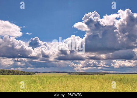 Ein Panorama der große, flauschige Wolken am blauen Himmel über weiten Bereichen der Felder. Für ihr Design Stockfoto