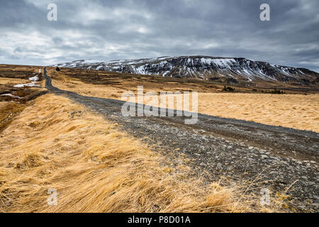 Schotterstraße in Island, in der Nähe von Golden Circle, Natur Landschaft Stockfoto