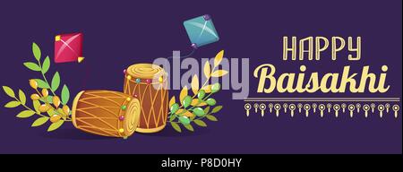 Happy baisakhi drums Konzept Banner, Cartoon Stil Stock Vektor