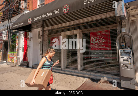 Freie Eigenschaft durch das Immobilienunternehmen Cushman & Wakefield im Chelsea Nachbarschaft in New York am Donnerstag, 5. Juli 2018. Die Immobilien- service Riese hat für einen Börsengang eingereicht vertreten. (© Richard B. Levine) Stockfoto