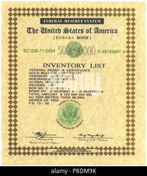 500-Millionen-Dollar-Serie-1934-Federal-Reserve-System-Inventory-Liste-für-Bond - Rufnummern - D--45183601-A. Stockfoto