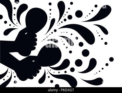 Schwarze Silhouette. Vector Illustration von Hand hält Maracas. Paar maracas Flachbild-Symbol. Mexikanische maraca Cartoon Stil. Vector Illustration auf weißen backgr Stock Vektor