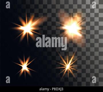 Leuchtende lichter gesetzt. Abstrakte gelb Wirkung. Golden vektor Lichteffekte mit Partikeln, die Dekoration auf den Transparenten Hintergrund isoliert. Stock Vektor