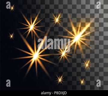 Leuchtende lichter gesetzt. Abstrakte gelb Wirkung. Golden vektor Lichteffekte mit Partikeln, die Dekoration auf den Transparenten Hintergrund isoliert. Stock Vektor