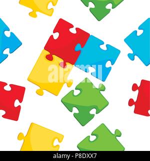 Nahtlose Muster. Bunte puzzle Symbol. Blau, Grün, Gelb und Grün. Flache Vector Illustration auf weißem Hintergrund. Stock Vektor