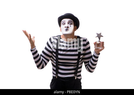 Mime mit Star Award auf weißem Hintergrund Stockfoto