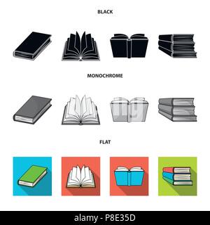 Verschiedene Arten von Büchern. Bücher set Sammlung Icons in Schwarz, flach, Schwarzweiß-Stil vektor Symbol lieferbar Abbildung. Stock Vektor