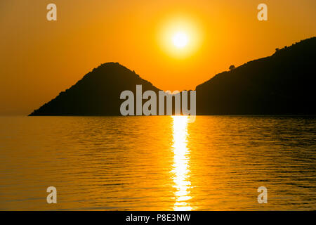 Sonnenuntergang, Sagiaga Strand, Griechenland Stockfoto