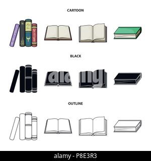 Verschiedene Arten von Büchern. Bücher set Sammlung Icons im Cartoon, schwarz, Outline style Vektor Symbol lieferbar Abbildung. Stock Vektor