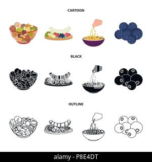 Gemischte Nüsse, Obst und anderen Lebensmitteln. Essen set Sammlung Icons im Cartoon, schwarz, Outline style Vektor Symbol lieferbar Abbildung. Stock Vektor
