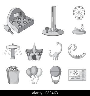 Vergnügungspark monochrome Icons im Set Sammlung für Design. Ausrüstung und Attraktionen vektor Symbol lieferbar Abbildung. Stock Vektor