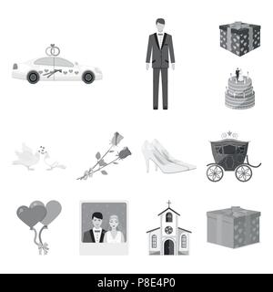 Hochzeit und Attribute monochrome Icons im Set Sammlung für Design. Brautpaare und Zubehör vektor Symbol lieferbar Abbildung. Stock Vektor