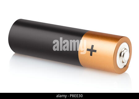 AA-Alkaline Batterie auf einem weißen Hintergrund, isoliert, hohe Qualität Stockfoto