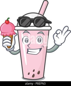 Mit Eis himbeer Bubble Tea Charakter Cartoon Stock Vektor