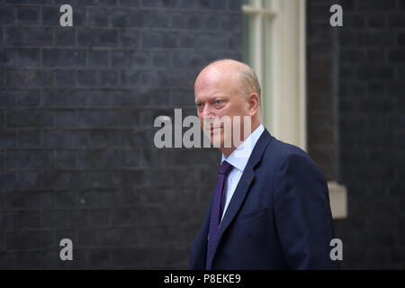 Der Staatssekretär für Verkehr Chris Grayling MP kommt für die wöchentliche Kabinettssitzung am 10 Downing Street in London. Stockfoto