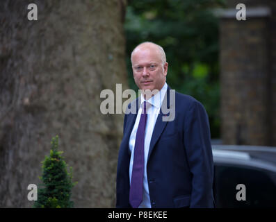 Der Staatssekretär für Verkehr Chris Grayling MP kommt für die wöchentliche Kabinettssitzung am 10 Downing Street in London. Stockfoto