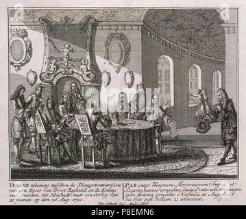Abschluss der Frieden von Nystad am 20. August 1721. Museum: Staatliche Eremitage, St. Petersburg. Stockfoto