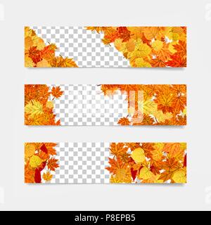 Satz von Banner mit Gelb und Orange verlässt. Herbst Sale grenzen Vorlage für Ad und Newsletter Stock Vektor