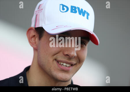 Force India Esteban Ocon während der Praxis vor dem Grand Prix von Großbritannien 2018 in Silverstone Circuit, Towcester Stockfoto