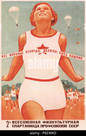 Alle Weltrekorde muss unser Sein (Poster). Museum: Russian State Library, Moskau. Stockfoto