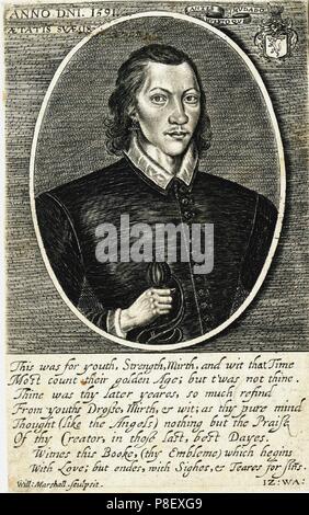 Portrait der Dichter John Donne (1572-1631) im Alter von 18 Jahren. Museum: private Sammlung. Stockfoto