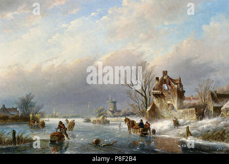 Jan Jacob spohler Coenraad - Figuren auf dem Eis in einer Winterlandschaft Stockfoto