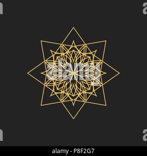 Lineare geometrische Verzierung auf schwarzem Hintergrund. Stock Vektor