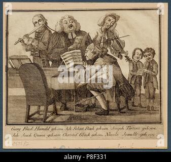 Händel, Bach, Tartini, Quantz, Gluck und Jommelli. Museum: private Sammlung. Stockfoto