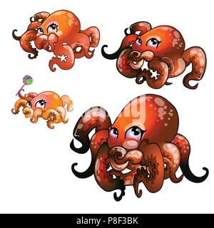 Satz von niedlichen Oktopus auf weißem Hintergrund. Vektor cartoon Close-up Abbildung. Stock Vektor