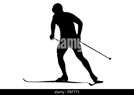 Mann Athlet Skifahrer Ski Racing Wettbewerbe schwarze Silhouette Stockfoto