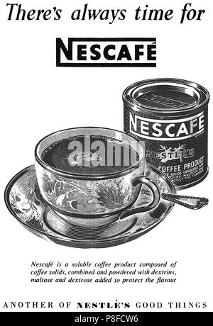 1953 britischen Werbung für Nescafé Instant Kaffee. Stockfoto