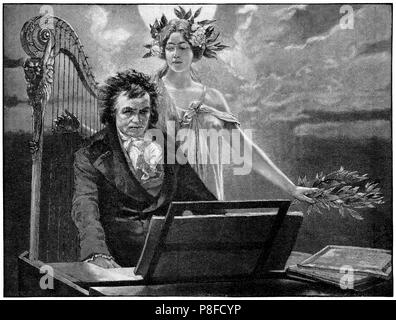 1904 vintage Gravur von Beethoven und die Muse. Aus der eigenen Papier des Mädchens. Stockfoto