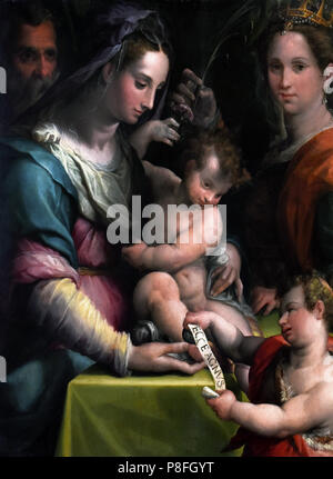 Heilige Familie mit Kind, der hl. Johannes der Täufer und eine weibliche Märtyrer Prospero Fontana 1512-1597 16. Jahrhundert von Emilian Maler Italien Italienisch Stockfoto
