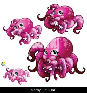 Satz von rosa Octopus auf weißem Hintergrund. Vektor cartoon Close-up Abbildung. Stock Vektor