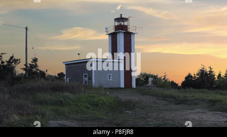 Der Punkt Prim Leuchtturm in der Nähe von Digby, Nova Scotia bei Sonnenuntergang Stockfoto