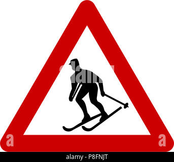 Warnschild mit Skifahrer Symbol Stockfoto