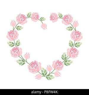Vector Illustration dekorative Rahmen mit Rosen auf weißem Hintergrund. Herz aus Rosen Stock Vektor
