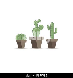Set Vector Illustration eines Kaktus auf einem weißen Hintergrund. Kaktus in einem Blumentopf Stock Vektor