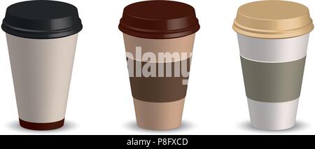 Satz von pappbecher Kaffee Vector Illustration. Tasse Kaffee mockup. Für ihr Design Projekt Template Stock Vektor