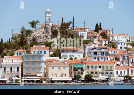 Blick von Galatas, Argolis, von Poros, Insel Poros, Saronische Inseln, Peloponnes, Griechenland Stockfoto