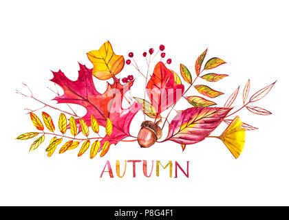 Herbst Komposition. Illustrationen aus Herbst Beeren und Blätter auf weißem Hintergrund. Aquarell Illustrationen. Stockfoto