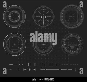 Sniper Ziel, digitale Anzeige für intelligente Geräte, HUD Infografik, design Element. Schießstand, Ziel, Ziel. Vektor abstrakte logo Vorlage Sammlung, Abbildung auf schwarzen Hintergrund. Stock Vektor