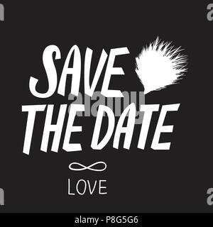 Speichern Sie die aktuelle Karte. Vektor Beschriftung Beschriftung Kalligraphie weiß auf schwarzem Hintergrund isoliert. Stock Vektor