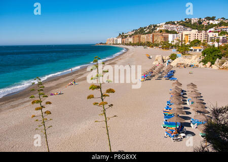 Tesorillo Velilla Strand, Almuñecar. Costa Tropical, Mittelmeer. Provinz Granada. Andalusien, Süd Spanien Europa Stockfoto