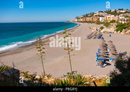 Tesorillo Velilla Strand, Almuñecar. Costa Tropical, Mittelmeer. Provinz Granada. Andalusien, Süd Spanien Europa Stockfoto