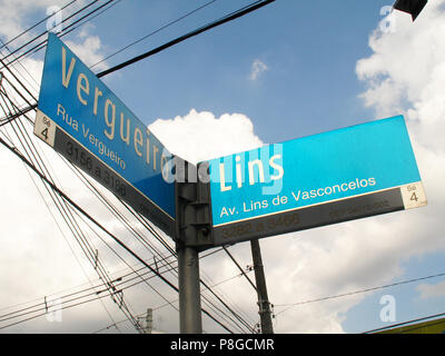 Zeichen Plaketten, Vila Mariana, São Paulo, Brasilien Stockfoto