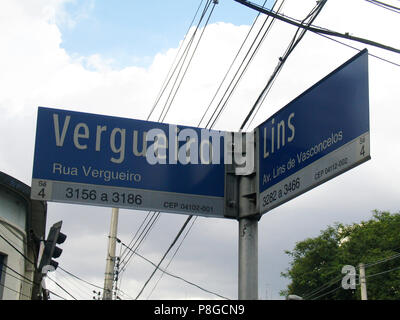 Zeichen Plaketten, Vila Mariana, São Paulo, Brasilien Stockfoto