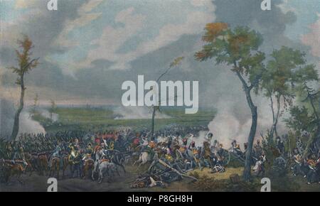 "Die Schlacht von Hanau, 30. Oktober 1813", (1896). Die Schlacht von Hanau war zwischen Austro-Bavarian Korps und der Rückzug der französischen Armee kämpfte. Typograv Stockfoto