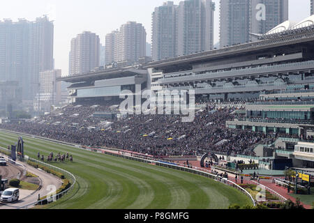 Hongkong, China, mit Blick auf die Tribünen auf die Rennbahn Sha Tin Stockfoto